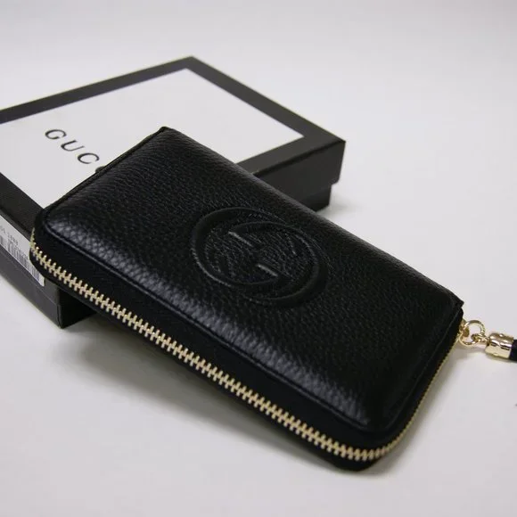 New Gucci Soho Black Leather Unisex Zip Around Wallet Purse - Picture 3 of 7